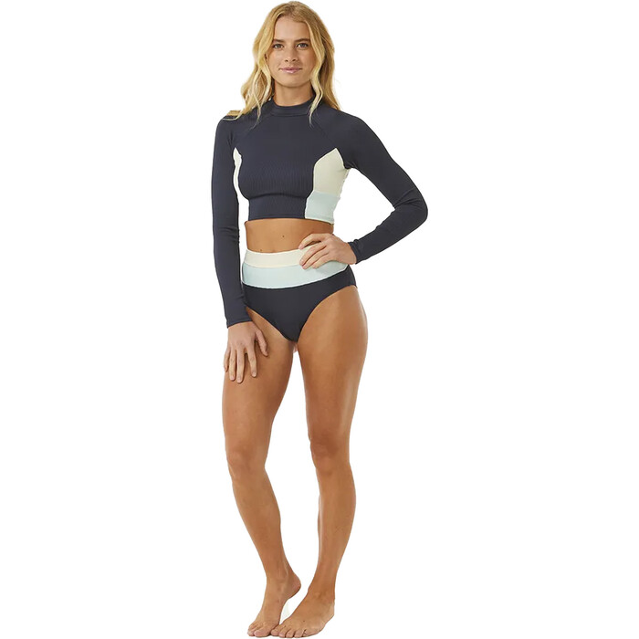 2024 Rip Curl Frauen Block Party Spliced Long Sleeve Crop Top 0EIWSW - Navy